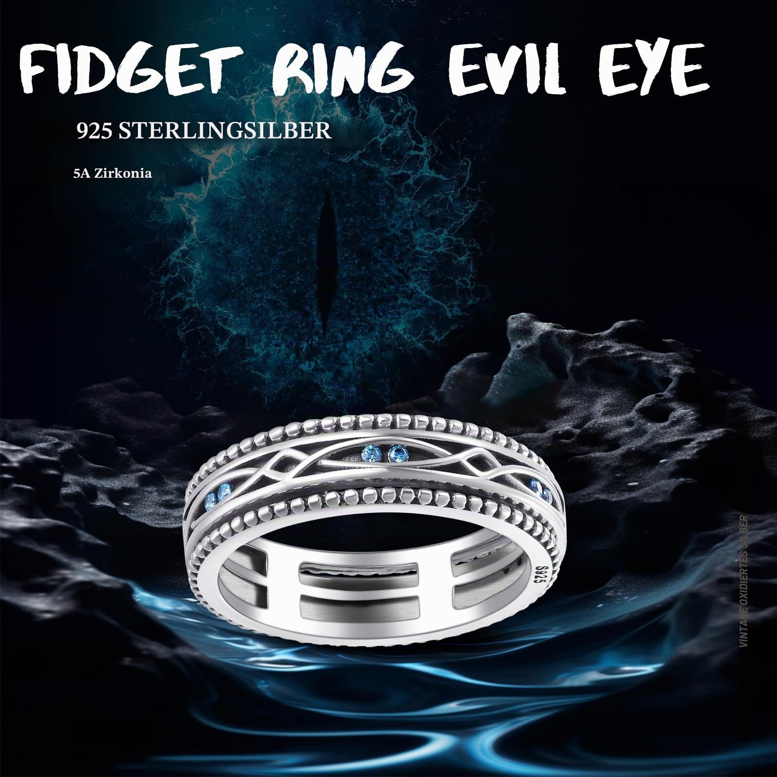 REDSUN Fidget Ringe 925 Sterling Silber Evil Eye Spinner Ring für Angst Männer Frauen Anti Stress Ring Schmuck Geschenke für Männer Frauen Teens Paar Geburtstag Valentinstag Weihnachten Geschenke