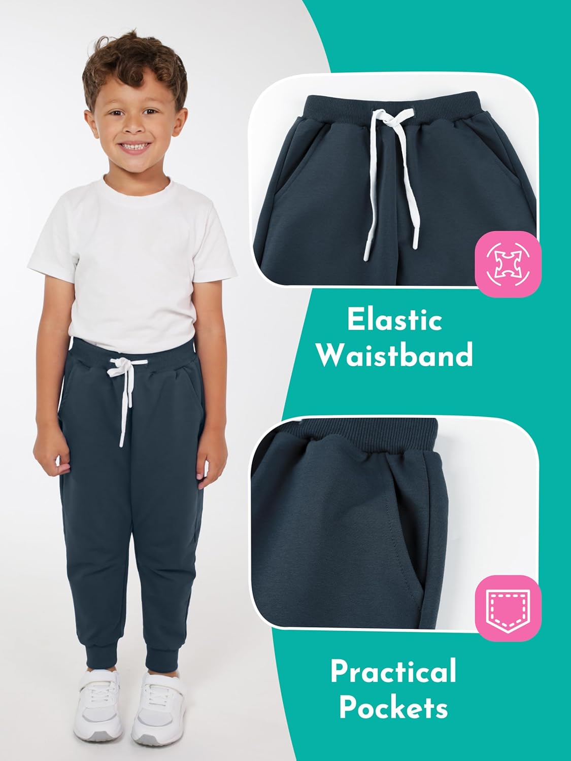 Resinta 3 Pack Toddler Boy Sweatpants Cotton Boys Athletic Joggers Pants Kids Sweats Pants with Pocket Workout Clothes - Image 5