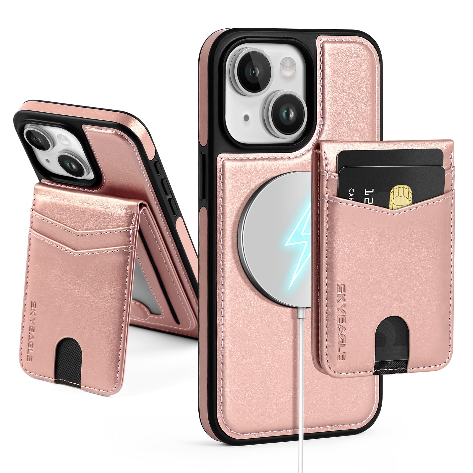 SkyEagle for Compatible Magsafe Magnetic 2 in 1 Detachable iPhone 14 Wallet Case with Card Holder,for Women Men,PU Leather RFID Blocking Flip