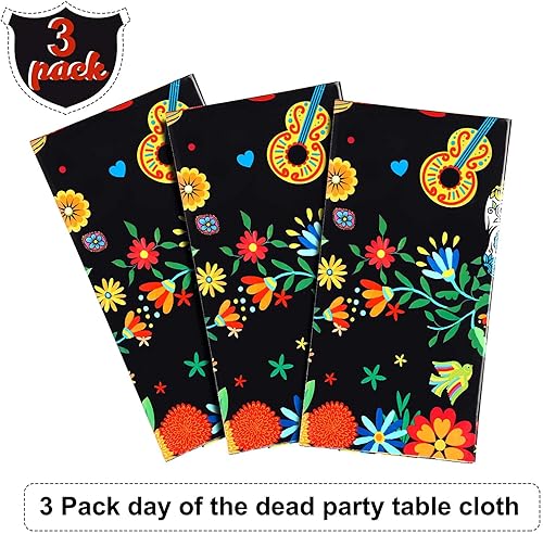 Miniatura 4 de Mantel de plástico con diseño del Día de los Muertos con diseño floral de calavera de azúcar, desechable, rectangular, para Halloween, fiesta