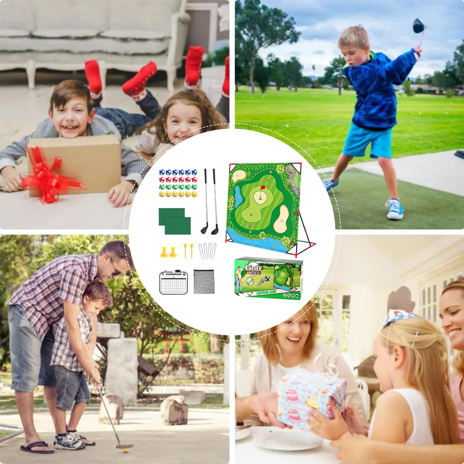 Golf Da Giardino Tappetino da Allenamento Interattivo da 137x137 Centimetri | Set Con 24 Palline e Supporto per Colpi Precisi Per Adulti Pratica in Giardino Sport da Cortile Casa Famiglia Festa
