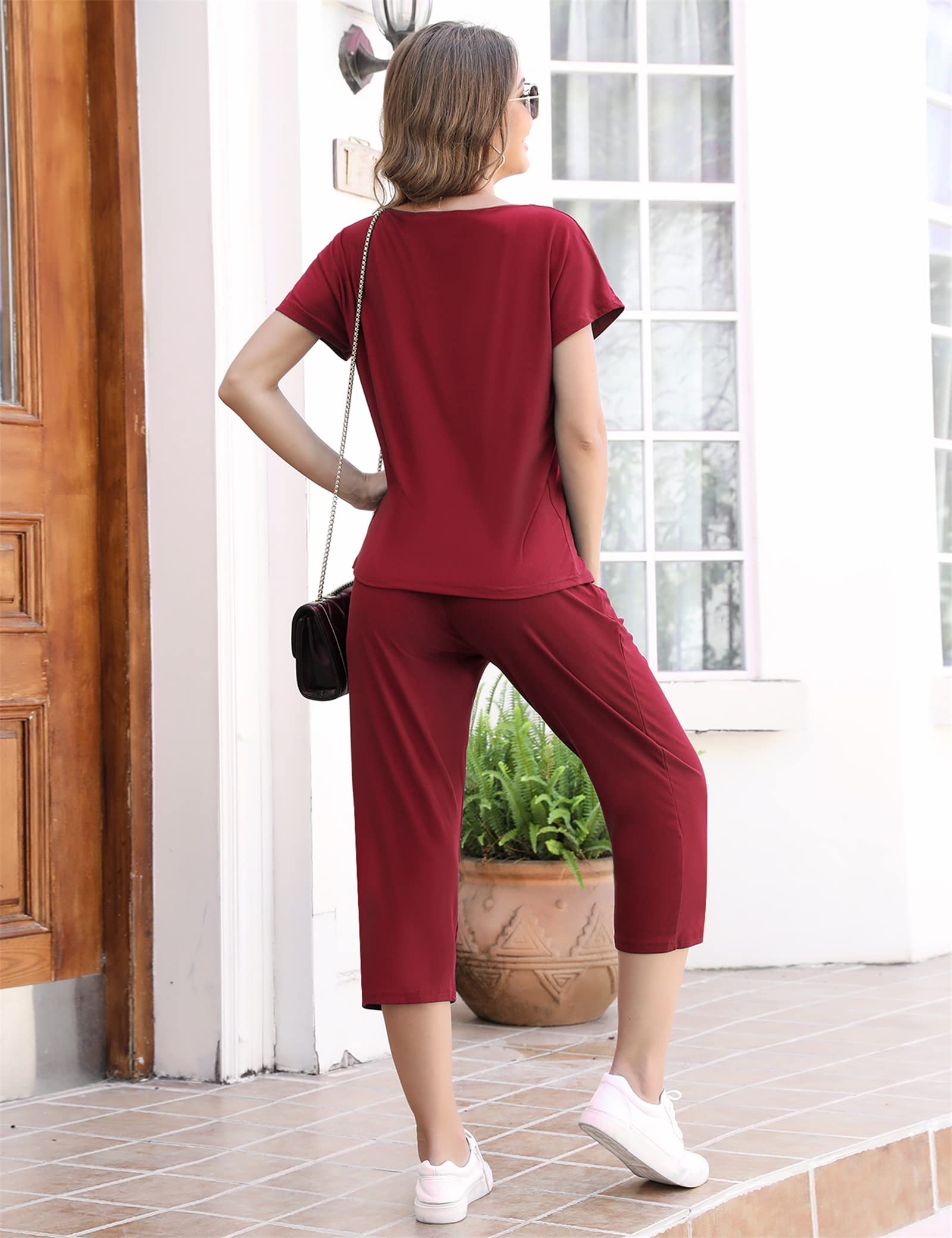 Totatuit Completa Tuta Donna Estiva Completo Sportivo Tute da Ginnastica da Donna Due Pezzi Outfit Felpa T-Shirt & 3/4 Pantaloni Casual Casa Pigiama Set Jogging Training