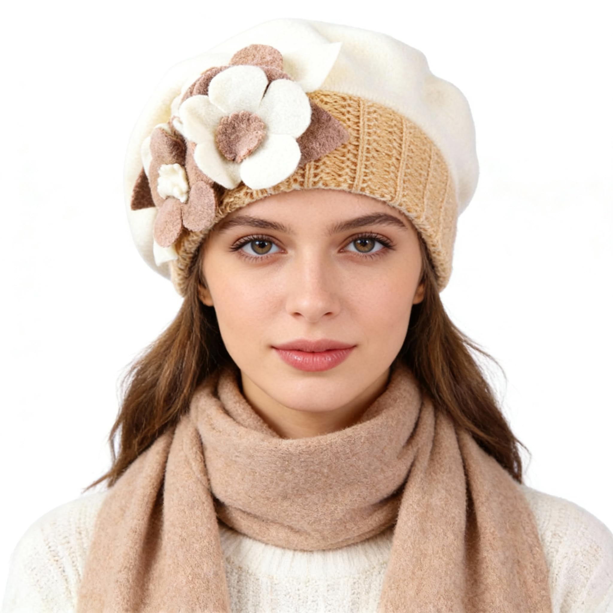 Ruphedy Women's Hy023-Cream-A Beret Beanie Chic Wool French Beret Dress Winter Hats Hy022 (Hy023-Cream)