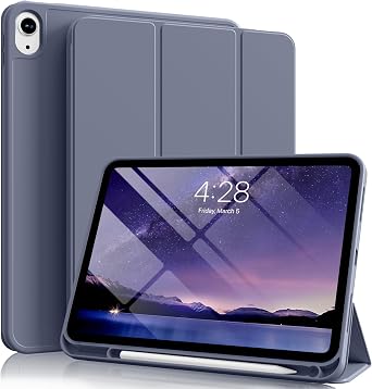 for iPad A16 11th 10th Generation Case 11/10.9 Inch with Pencil Holder 2025/2022, Slim Trifold Stand Protective Cover, Hybrid Cover with Soft TPU Back, Purple