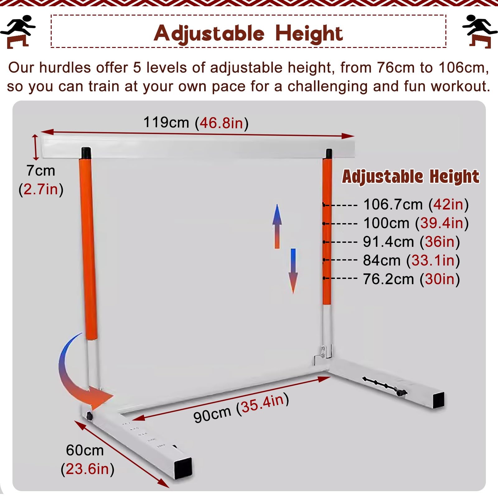 Portable Speed Training Hurdles Pack of 5, Agility Training Equipment for Soccer/Basketball/Football/Hurdle Training, Adjustable Height 30-42in Plyometric Hurdles Set