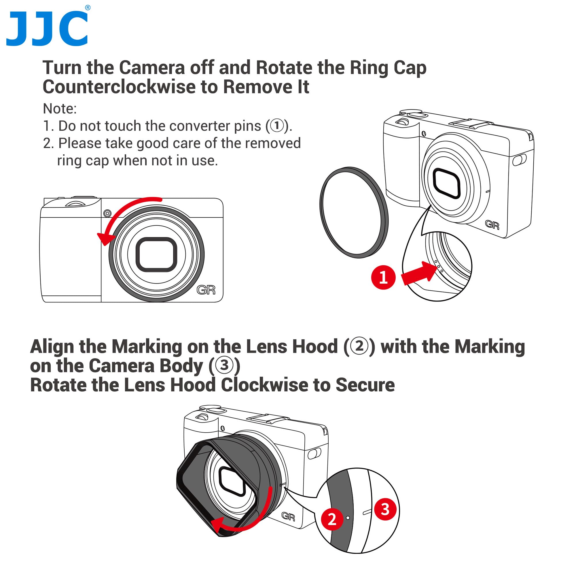 JJC Kompatybilna metalowa osłona przeciwsłoneczna z zamkiem kwadratowym do Ricoh GR IV, GR4, GR HDF, monochromatyczna, łatwa instalacja (bez winyetowania)