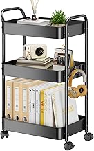 YASONIC 3-Tier Metal Rolling Cart, Sturdy Storage Utility Carts with Wheels, Multifunction Craft Art Organizer for Bedroom, Laundry, Garage, Office, Nursery, Bathroom, Easy Assembly (Black)