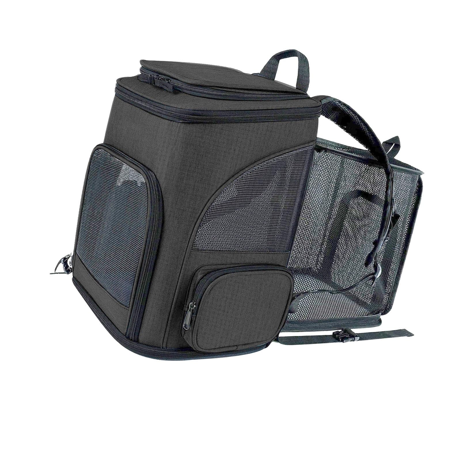 Mochila transportadora para Mascotas, transportadora expandible para Perros y Gatos, Mochila de Viaje Plegable y Transpirable para Mascotas pequeñas y Medianas de hasta 18 Libras (Negra)