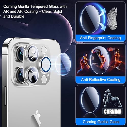 Miniatura 2 de Esanik Paquete de 2 protectores de lente de cámara para iPhone 14 ProiPhone 14 Pro Max, carcasa de aleación de aluminio mate de vidrio templado,