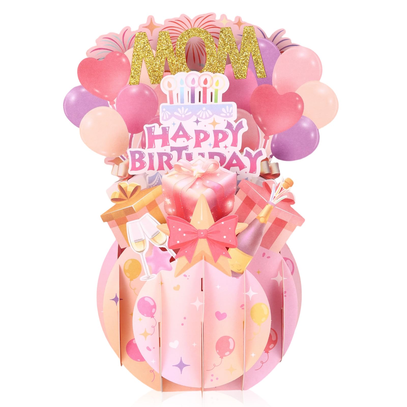 Pop Up Birthday Card, Colorful 3d Happy Birthday Pop Up Popup Greeting Card with Envelope and Fireworks & Balloons Designs Suitable for Dear Mom Women