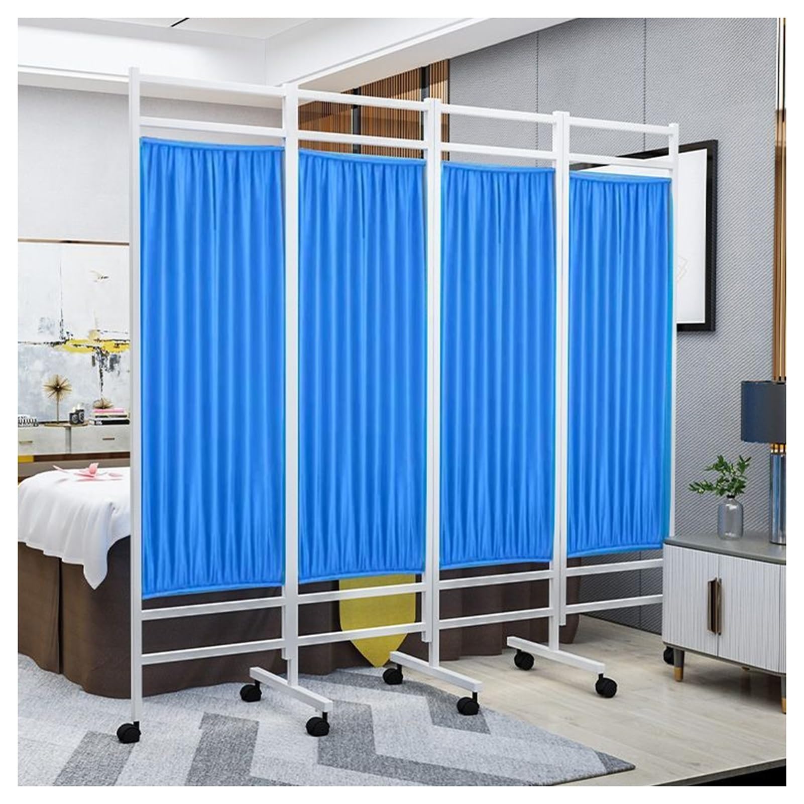 6 Panels Medical Privacy Screen,6ft High Room Divider with Wheels,Folding Room Freestanding Wall,Beauty Salon/Office/Hospital Temporary Partition(Blue,4-Panel)