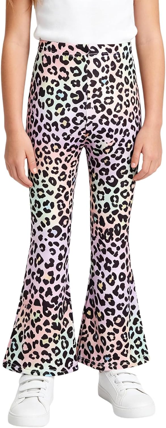Girls Leopard Pants Kids High Waist Bell Bottoms Leopard Print Leggings for Party