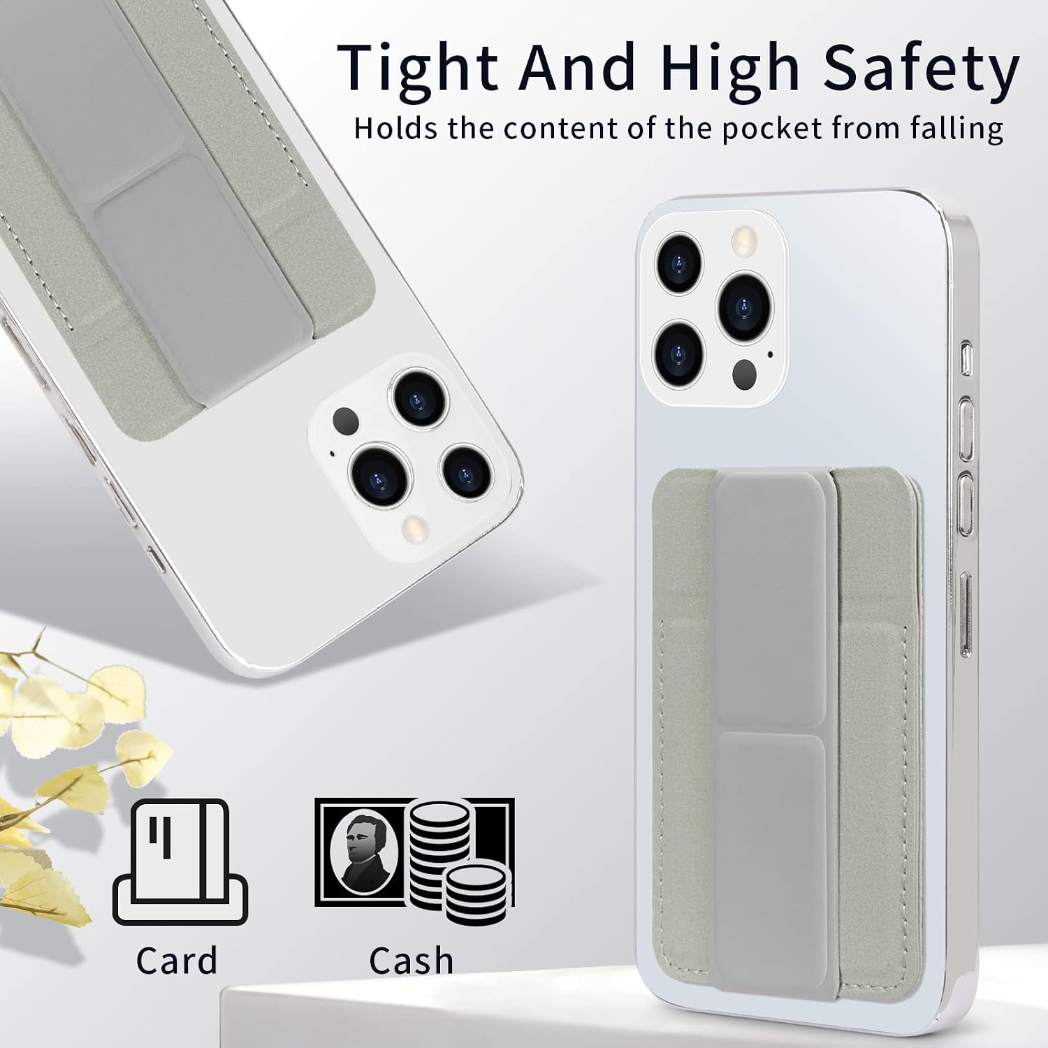 Skycase Card Holder for Back of Phone,[6 Pack] Stick on Wallet,PU Leather Credit Cards Holder for Cell Phone with 3M Adhesive Sticker for Smart Phones,Grey