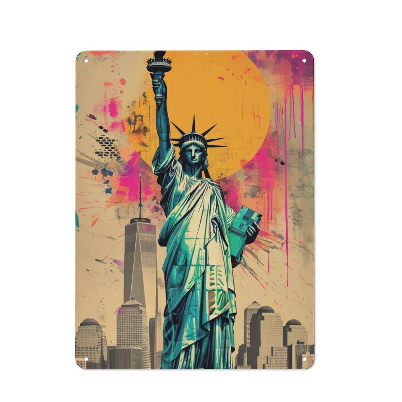 Junmoney Statue Of Liberty Vintage Retro Tin Wall Sign 40X30cm Featuring Novelty Wall Art For Bedroom, Kitchen, Office Or Living Room