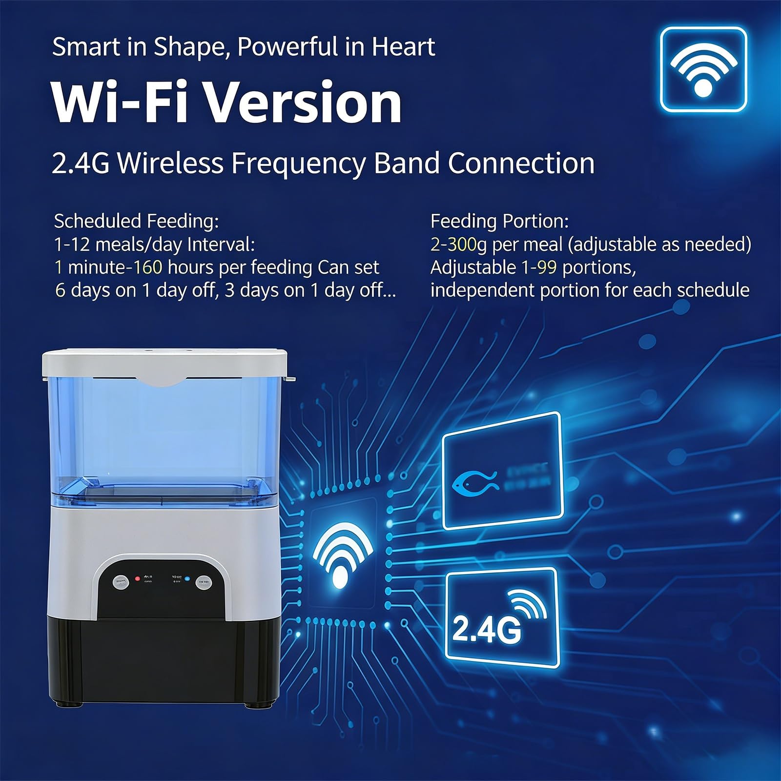 Automatyczny dozownik karmy dla ryb, cyfrowy podajnik czasowy 2,8 l, sterowanie WiFi, zasilacz wielofunkcyjny, pamięć wyłączania zasilania do stawów zewnętrznych i akwariów