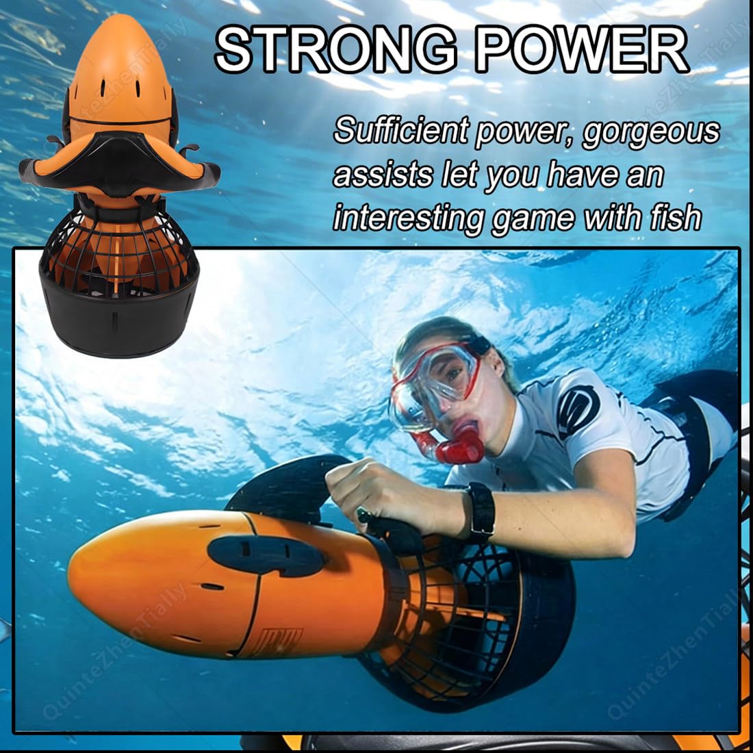 Sea Scooter Adultos,Potenciadores Natación Buceo 300w,Scooter Eléctrico Submarino Mar,con Hélice,Profundidad Máxima 20 M,para Deportes Acuáticos,Buceo Exteriores