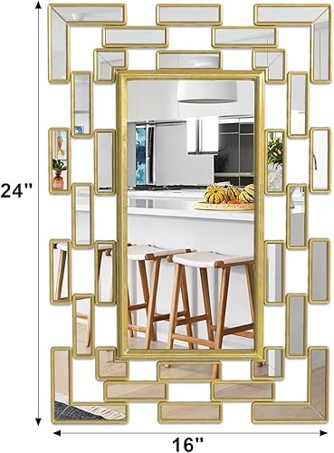 Miniatura 2 de Espejo de pared plateado decorativo, 24 x 16 pulgadas, diseño veneciano griego, espejo de entrada rectangular con vidrio inastillable y marco de