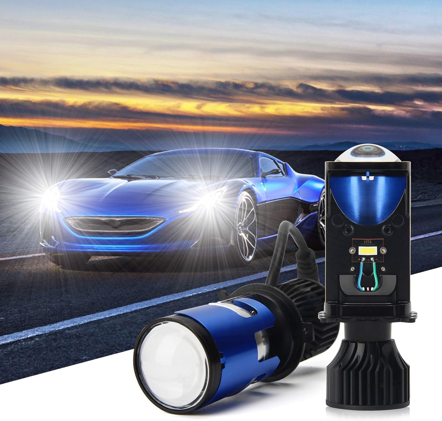 H4 9003 Led Headlight Bulbs with Projector Lens High Low Beam LeftHand