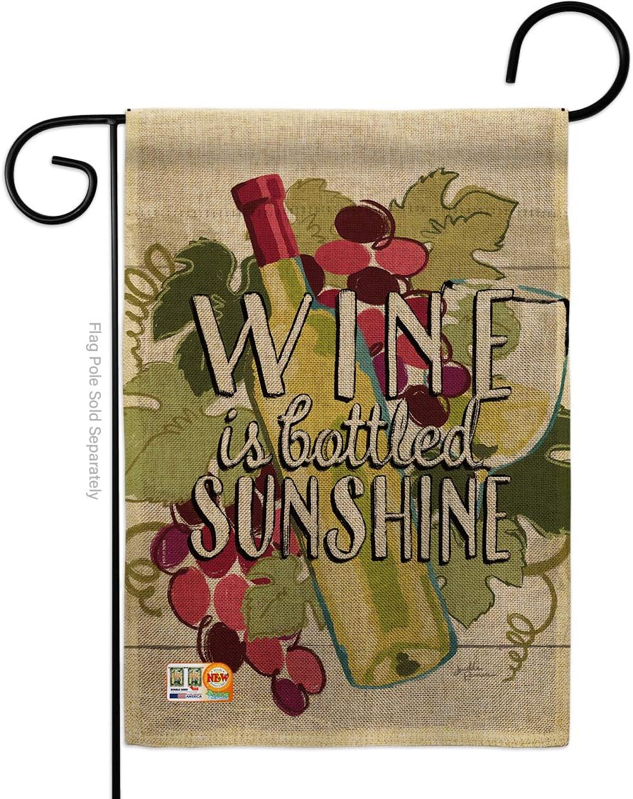 Wine is Sunshine Burlap Garden Flag Beverages Drink Fruits Cheese Sangria White Red Rose Dessert Sparkling Small Decorative Gift Yard House Banner Double-Sided Made In USA 13 X 18.5