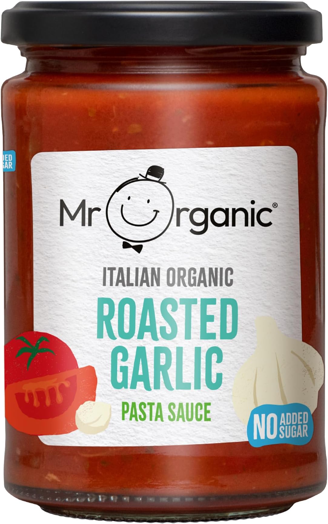 Mr Organic - Roasted Garlic Pasta Sauce 350g - Organic & Italian - Made with Sun-Ripened Tomatoes - Non-GMO - No Added Sugar - Pack of 1