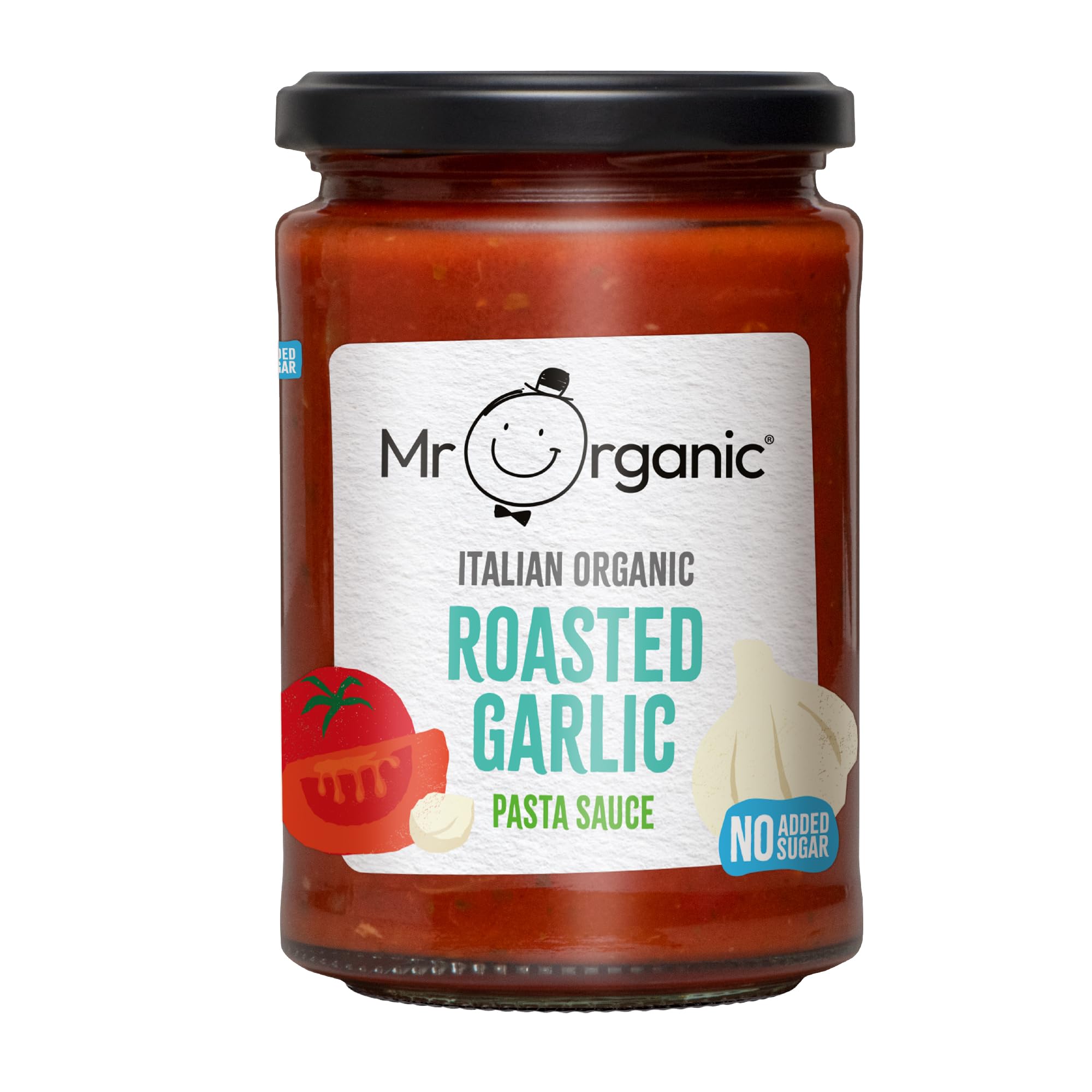 Mr Organic - Roasted Garlic Pasta Sauce 350g - Organic & Italian - Made with Sun-Ripened Tomatoes - Non-GMO - No Added Sugar - Pack of 1