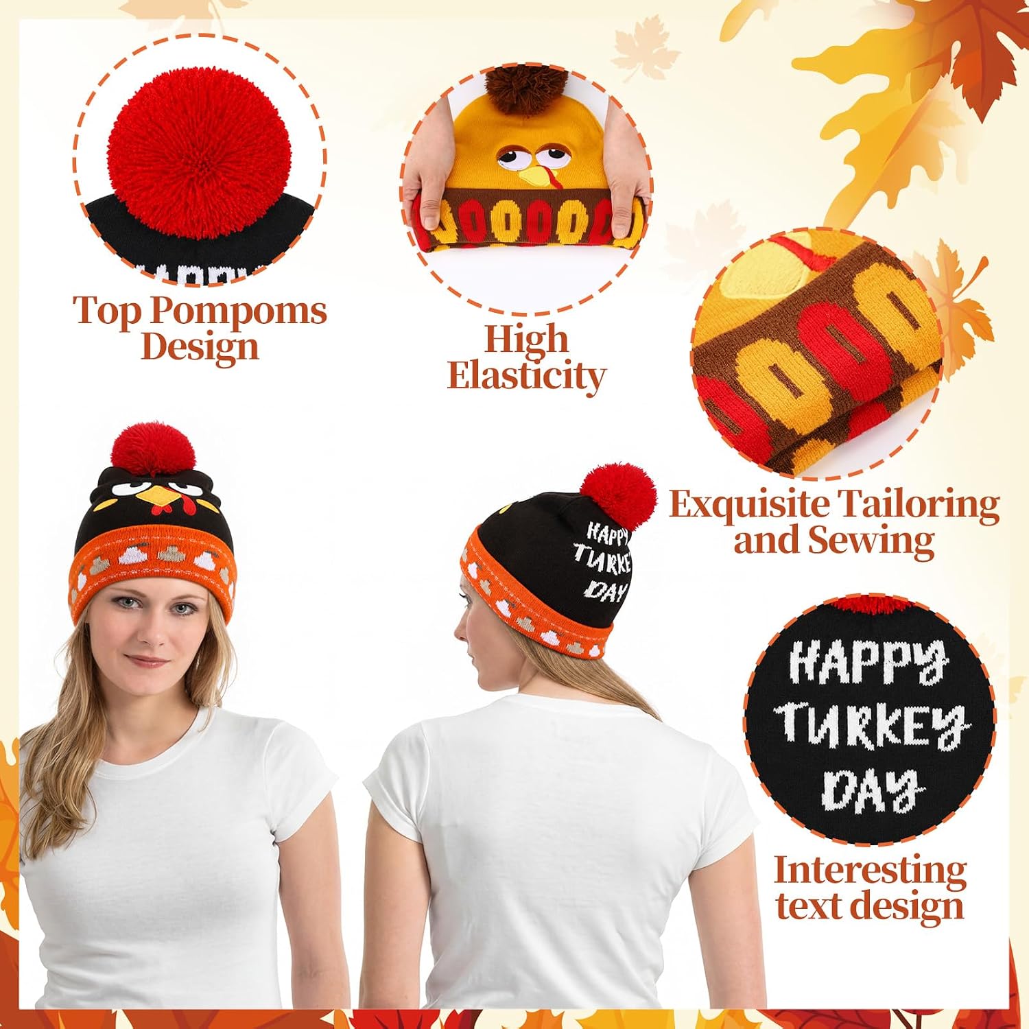 Crowye 8/12/16/20pcs Turkey Trot Beanie Hat Turkey Costume