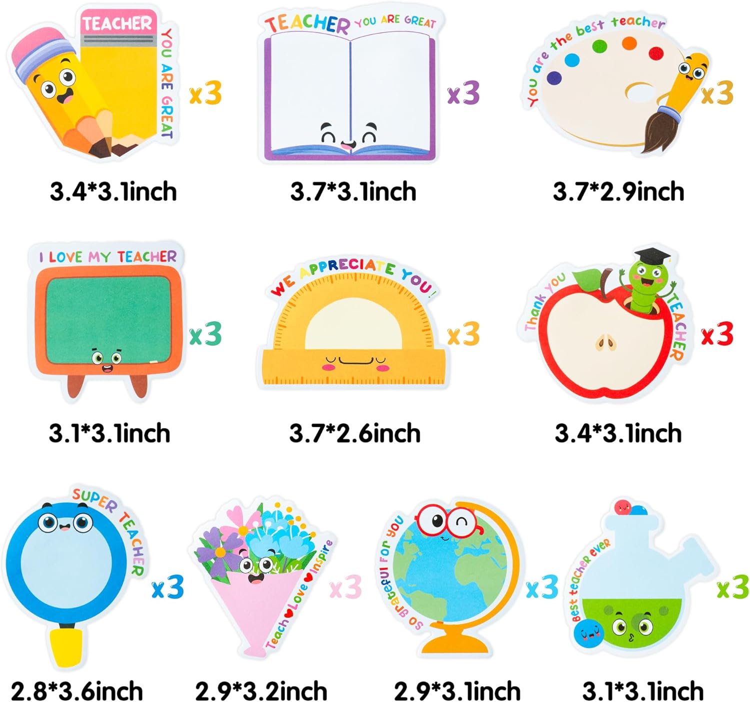 Xqumoi 30 Pack Teacher Sticky Notes - Notepads Book Pencil Ruler Shaped Set Self-Sticky Writing Memo Pads Page Marker for Appreciation Gift Back to School Office Supplies - Image 2