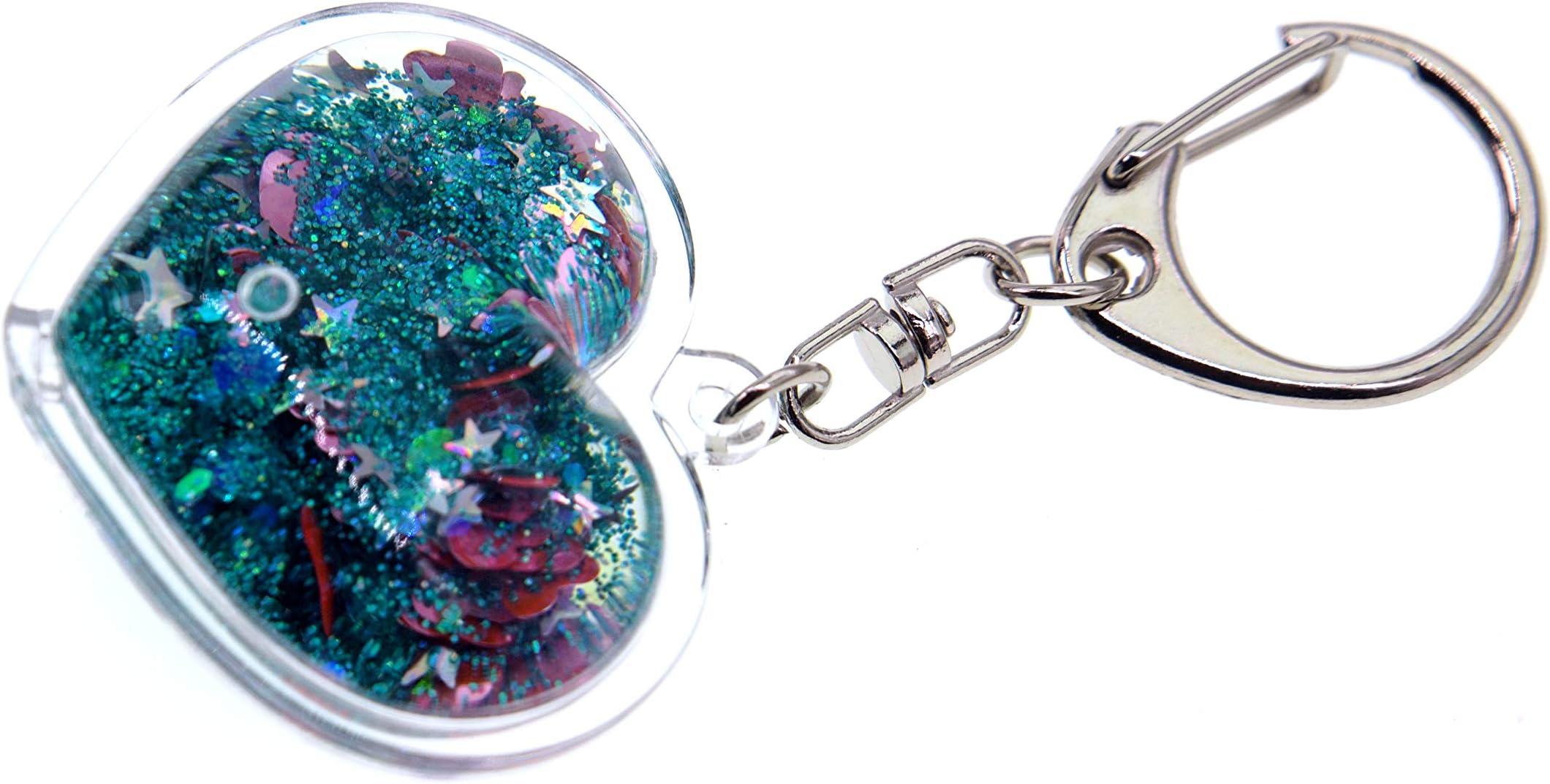 Creationtop Liquid Keychain Fashionable Glitter Powder Moving Floating Keychain (Heart/Green/Pink Hearts)