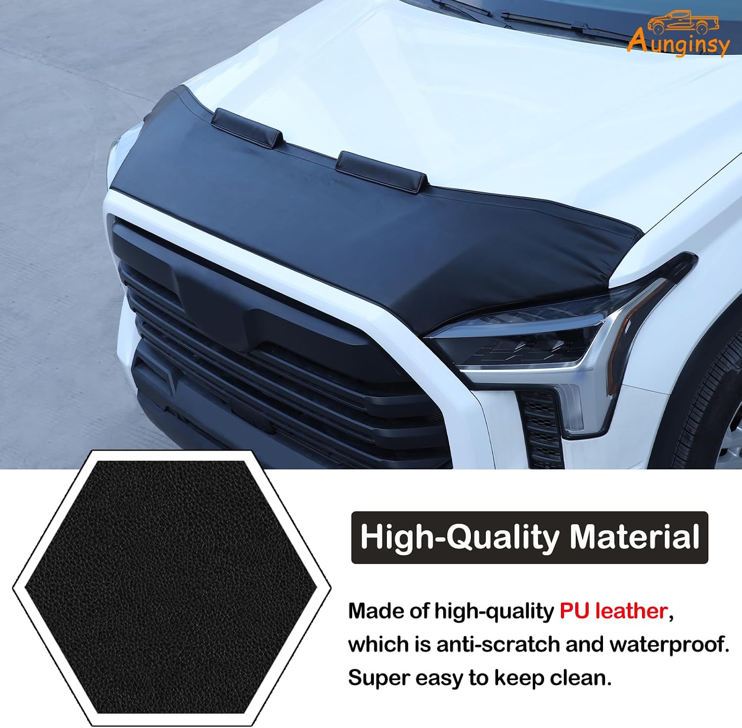 Aunginsy Car Hood Protector Bra Compatible with Toyota Tundra/Sequoia 2022 2023 2024 Front Hood Cover Leather Protector Cover Half Hood Bonnet Bra Front Car Cover Mask Hood Shield Exterior Accessories