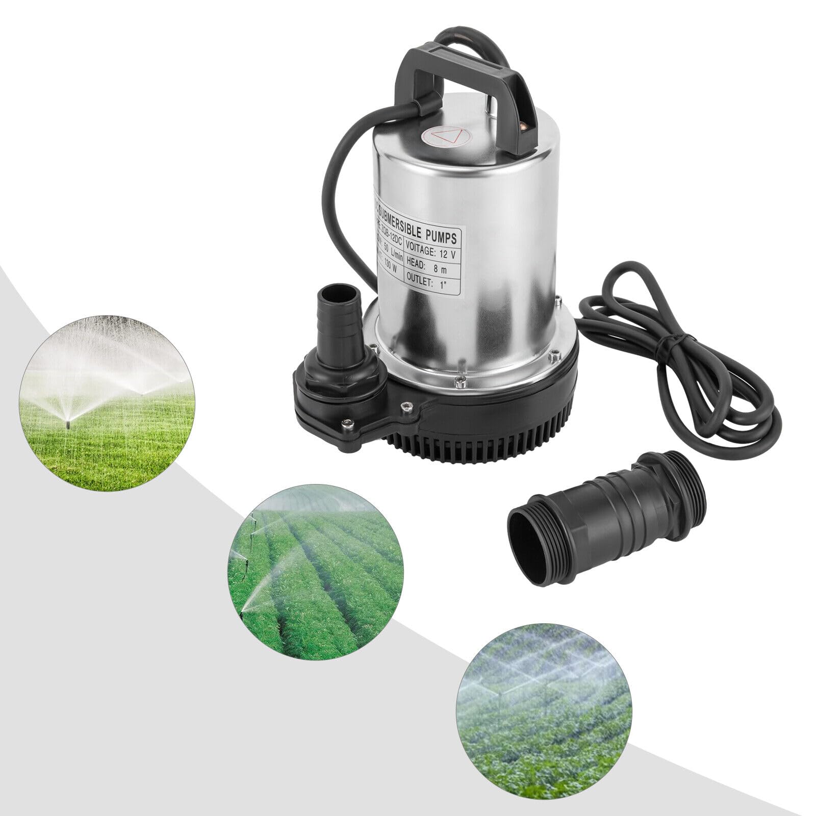 Gartenpumpe DC 12V/DC Tauchpumpe Schmutzwasserpumpe Gartenpumpe Brunnenpumpe Edelstahl 8000l/h Brunnenpumpe 12 Volt