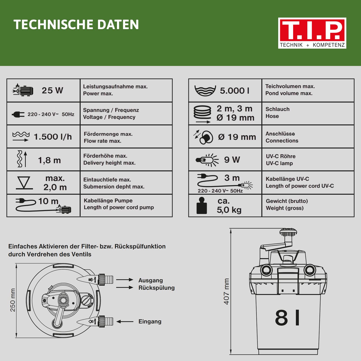 T.I.P. 30297 TFP 5000 UV 9 Filtro de presión para estanque externo, negro