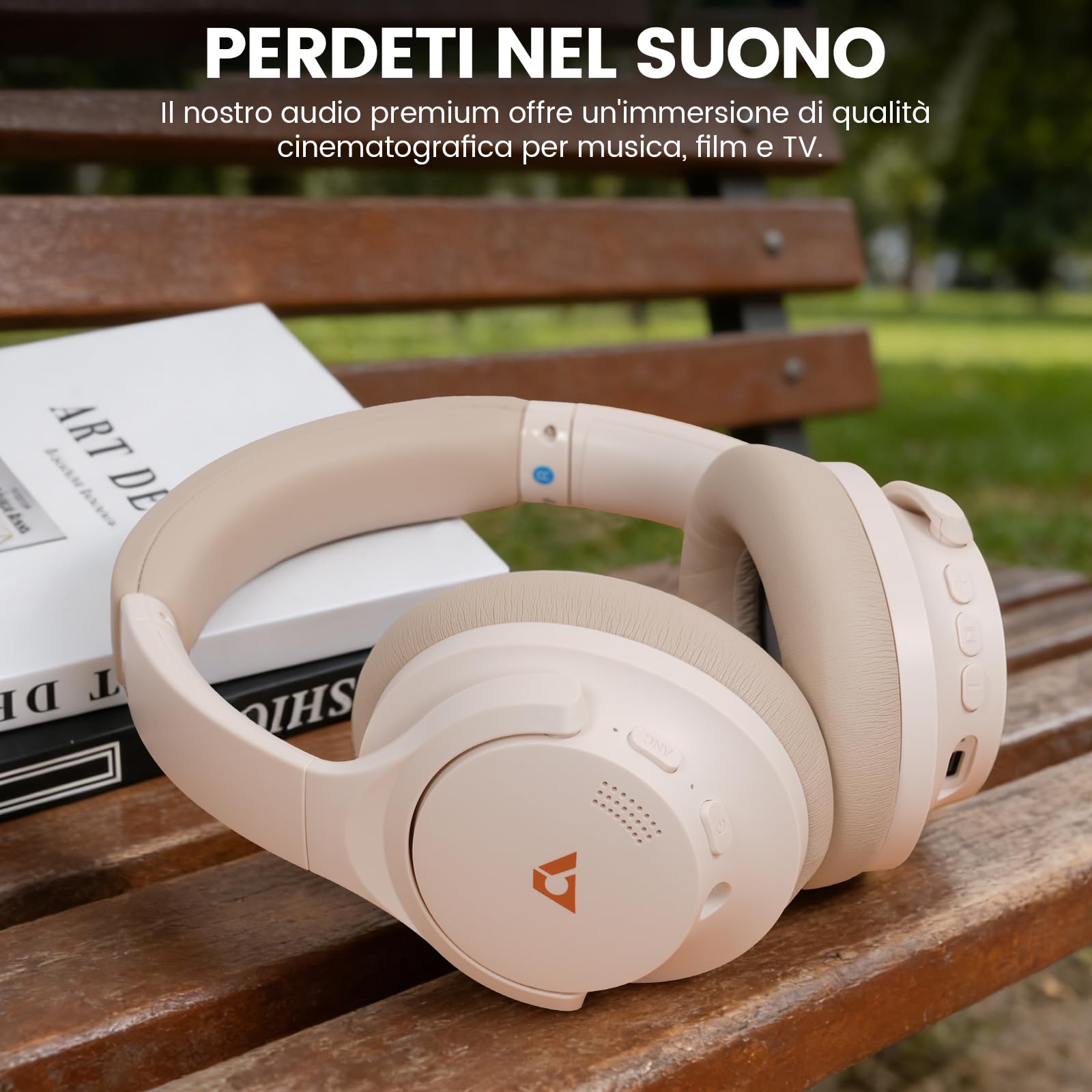 1Mii Y8+ Cuffie Bluetooth 6.0 Over-Ear con Cancellazione Rumore Attiva Ibrida, 100 Ore di Autonomia, Wireless Hi-Res Audio e bassi potenti, EQ Personalizzabile con App, Comfortevoli, Grandi, Beige