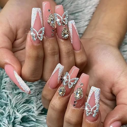 Miniatura 7 de 20 dijes de mariposa para uñas, dijes de uñas 3D, diamantes de imitación de aleación plateada Y2K para uñas acrílicas, cristales brillantes para