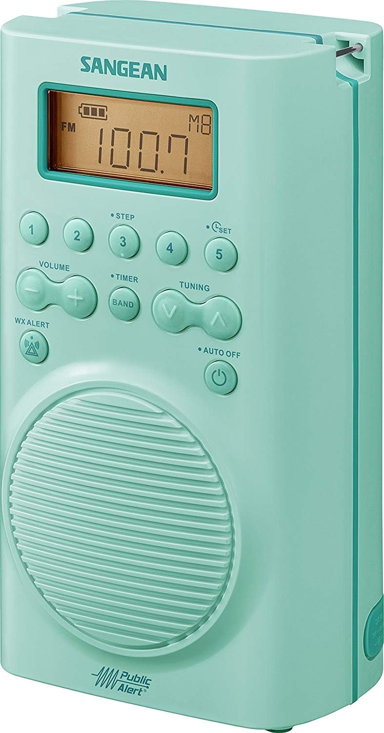 Sangean H205TQ AM/FM Weather Alert Waterproof Shower Radio Turquoise (Renewed)