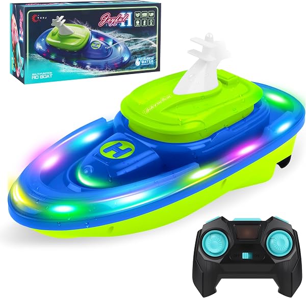 FORMIZON Bateau Ttélécommandé, sous Marin Télécommandé avec Fonction de Projection d'eau, Bateau RC Étanche, Bateau Radiocommandé avec lumière et Rotation à 360 Degrés (Blau) - 1