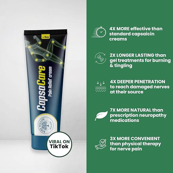 CapsaCare Cream with Capsaicin 0.125% & Magnesium, NeuroSoothe Blend with Arnica, Glucosamine, Menthol & Aloe, Fragrance Free, Non Greasy, Hydrating Topical Skin Cream for Men and Women, 100g (1 Pack) - 2