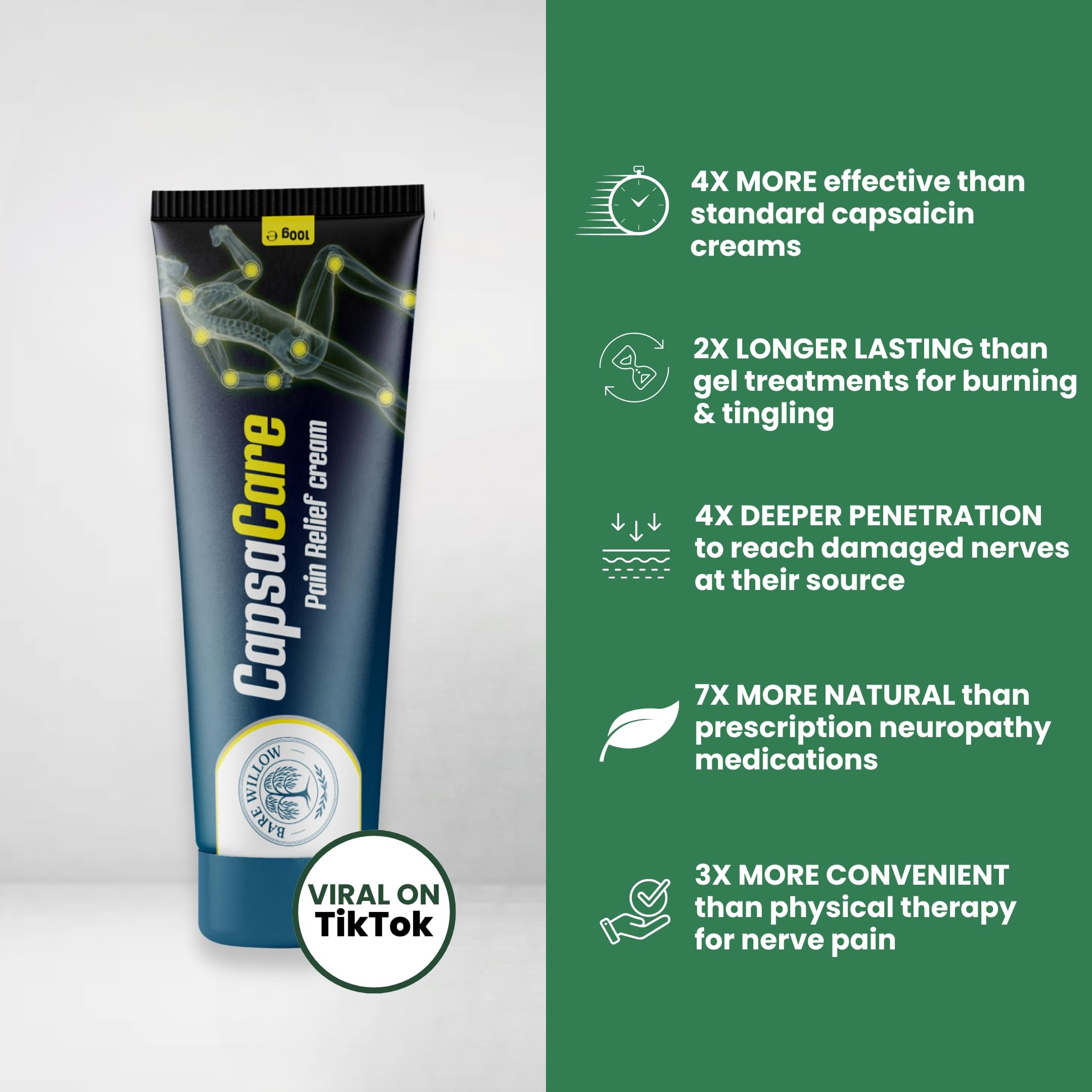 CapsaCare Cream with Capsaicin 0.125% & Magnesium, NeuroSoothe Blend with Arnica, Glucosamine, Menthol & Aloe, Fragrance Free, Non Greasy, Hydrating Topical Skin Cream for Men and Women, 100g (1 Pack) — view 2
