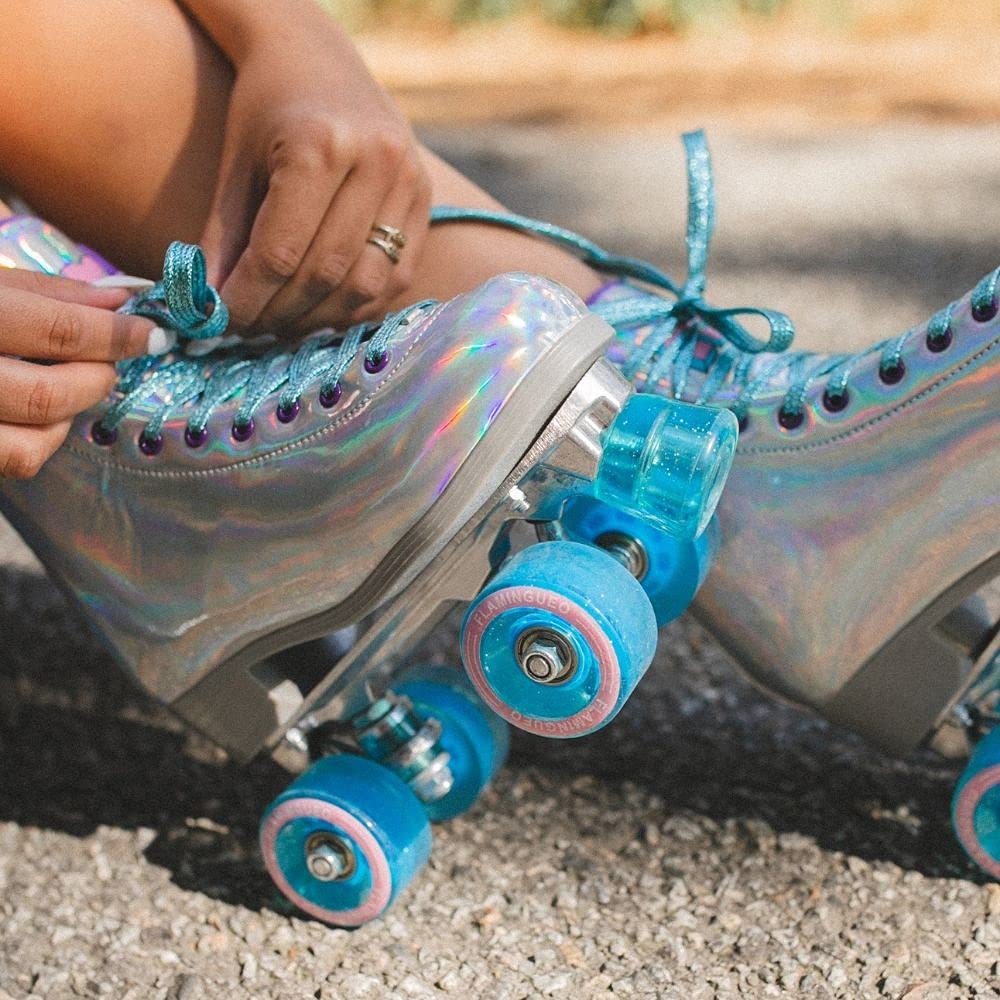 Flamingueo Patines 4 Ruedas - Patines 4 Ruedas Mujer, Patines 4 Ruedas Niña, Roller Skates, Patines Adulto, Patines Mujer Holográficos, Patines Ruedas Uretano 58mm x 32 mm, Tallas 35-41 EU