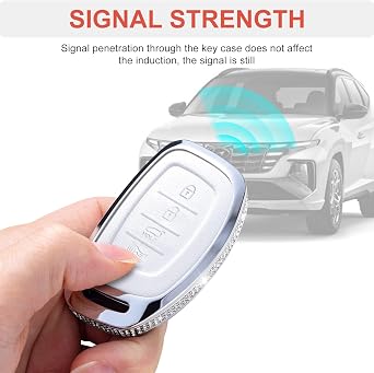 Compatible with Hyundai Key Fob Cover with Keychain Genuine Leather Crystal Key Protector