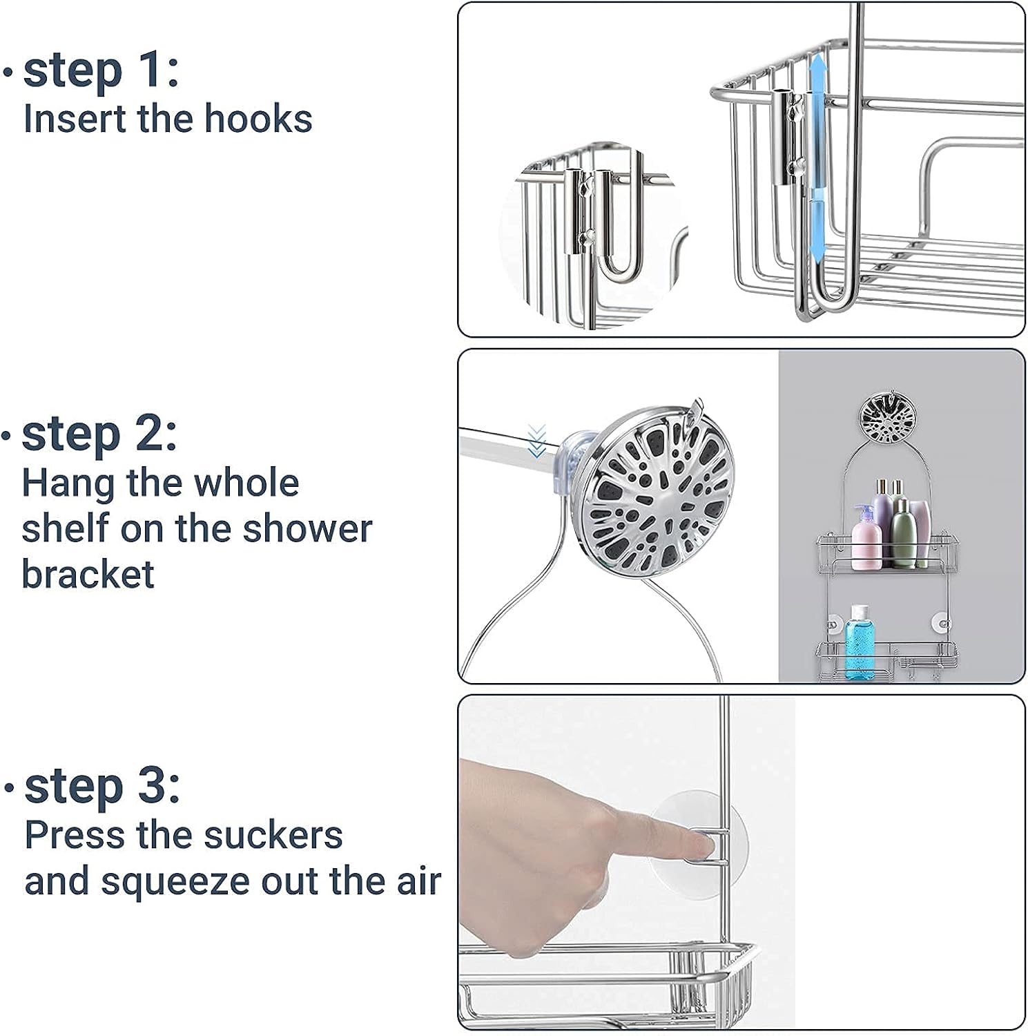 COSYLAND Hanging Shower Caddy Over Shower Head, Rustproof Bathroom Shower Shelf Organizer, SUS201 Stainless Steel Storage Rack for Toilet, Bathroom and Shower Room, Silver
