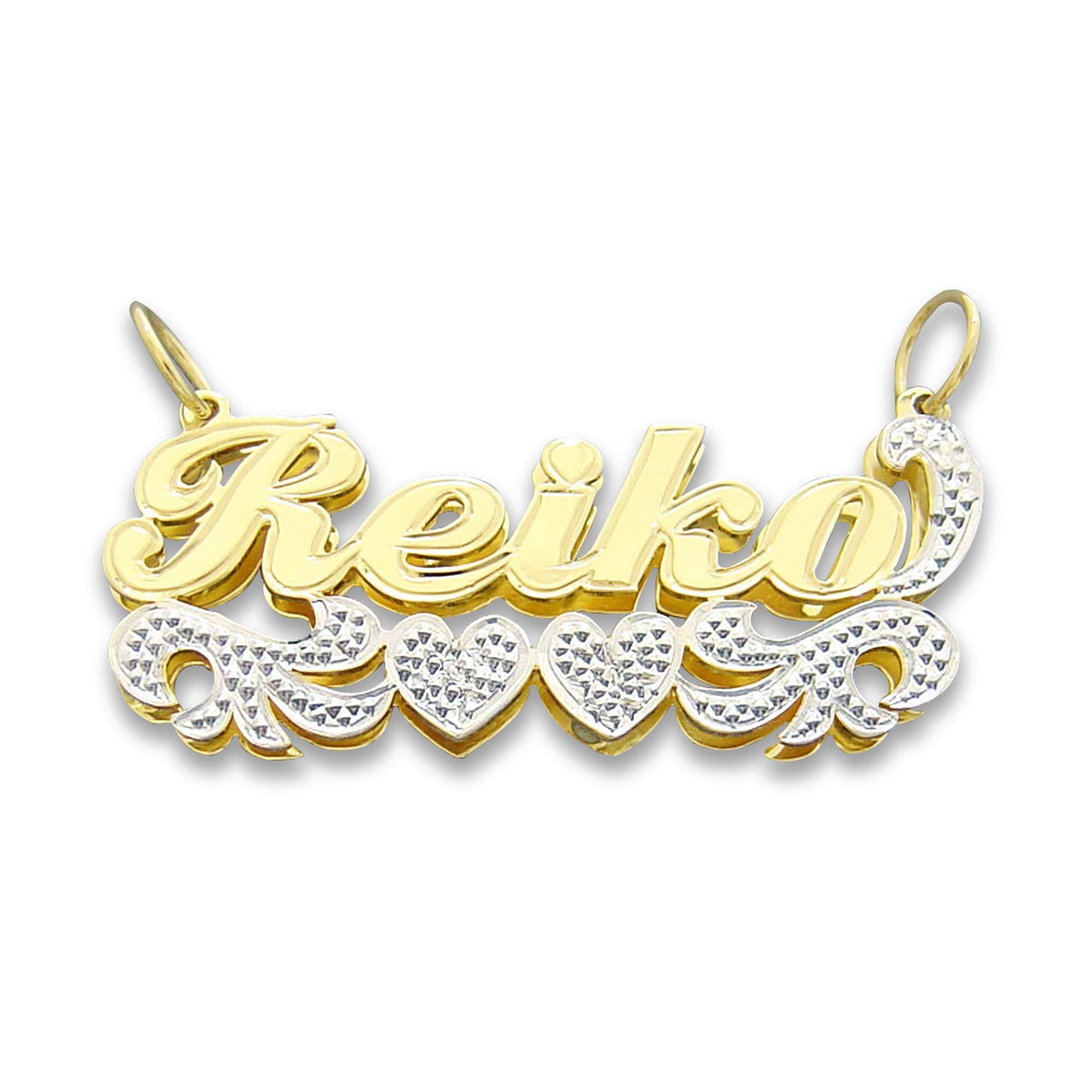 Personalized Necklace 10K Yellow Gold 3D Double Plates Diamond Accent Name  Pendant Charm Iced Out Fine Jewelry
