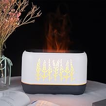 Umidificador com efeito de chama, difusor de óleo essencial de aromaterapia com luz noturna de chama, umidificadores de névoa pequenos para quarto, escritório em casa, quarto de bebê planta (branco)