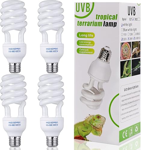 Reginary 4 piezas de luz UVB para reptiles 10.0, bombilla UVB para reptiles tropicales del desierto/subtropicales, luz fluorescente de simulación de