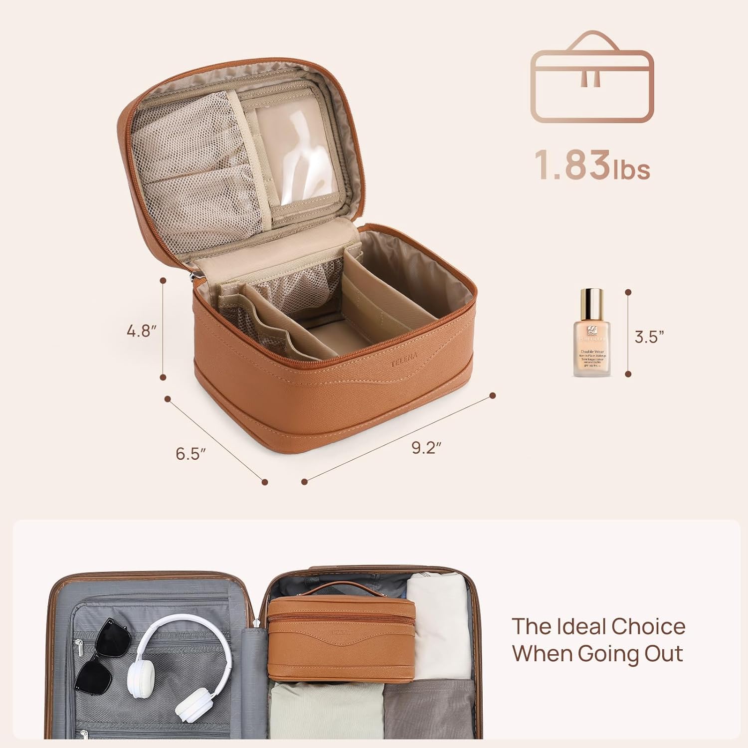Telena Large Makeup Bag, Travel Toiletry Bag for Women, Vegan Leather Makeup Organizer Case Cosmetic Bag for Travel Essentials - Image 6