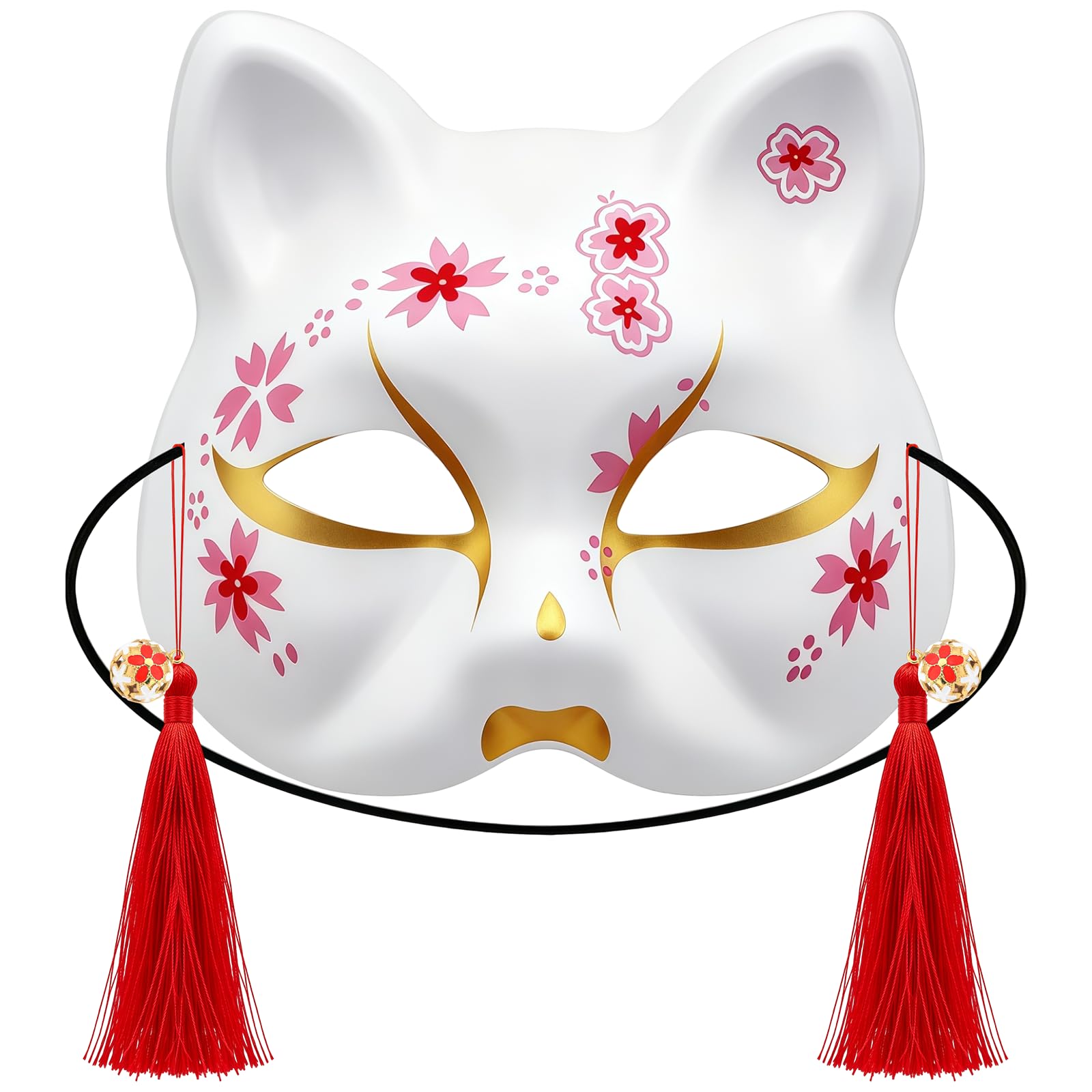 HAICN Japanese Cat Mask Cat Fox Half Face Masks Hand Painted Animal Masks for Halloween Facepiece Festival Dresss Up Cosplay Masquerade Party（White）