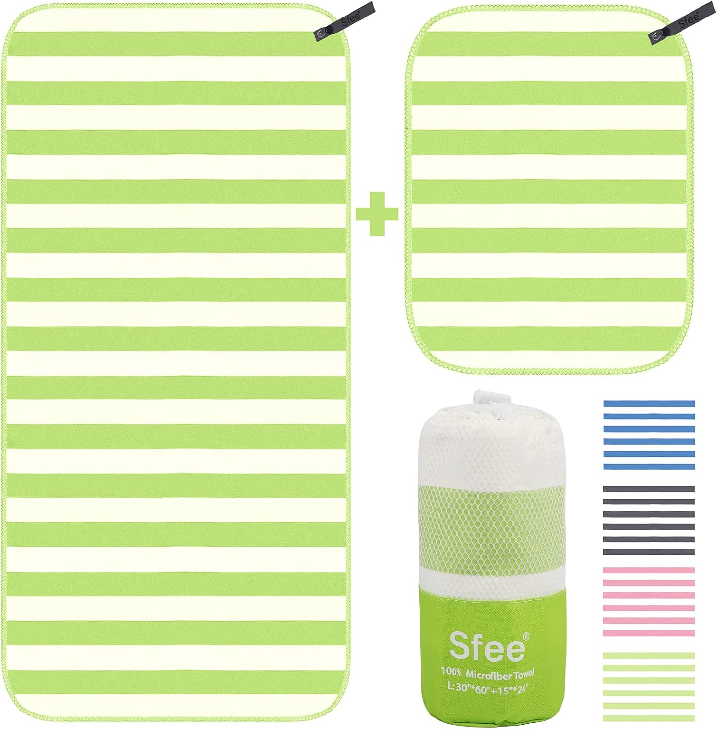 Sfee Microfiber Sport Travel Towel Set -(S M L XL)-Quick Dry Absorbent Compact Lightweight Soft Beach Yoga Bath Pool Hand Gym Golf Towels-Fit for Outdoors Fitness Hiking Camping +Carabiner : Sports & Outdoors