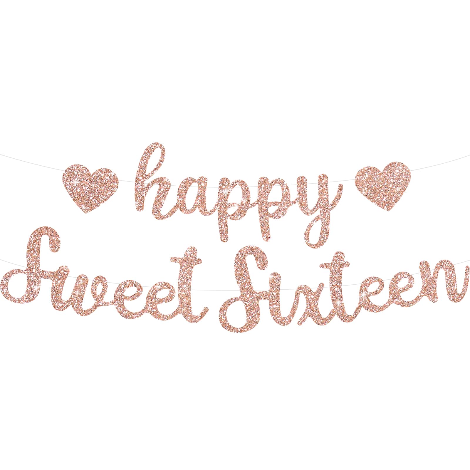 BEISHIDA Rose Gold Glitter Happy Sweet 16 Birthday Banner, Pre-Strung Glitter Happy 16 Birthday Decoration for Girls?Happy 16th Birthday Sign for Women, Girls