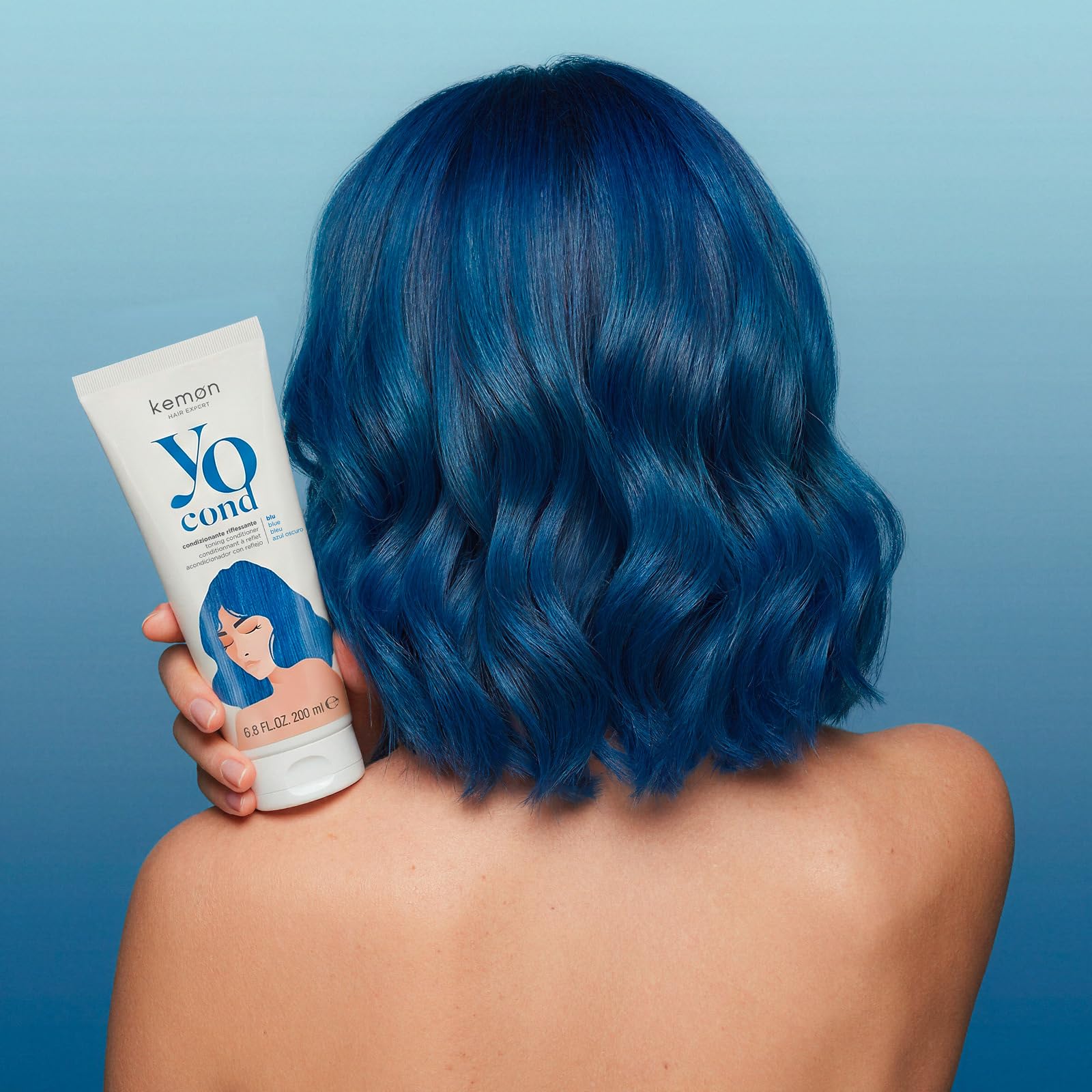 Kemon Yo Cond Blu - Maschera Riflessante Professionale con Formula YoVeg e Velian Complex, Nutre e Illumina i Capelli in 3 Minuti, 88% Ingredienti Naturali, 200 ml