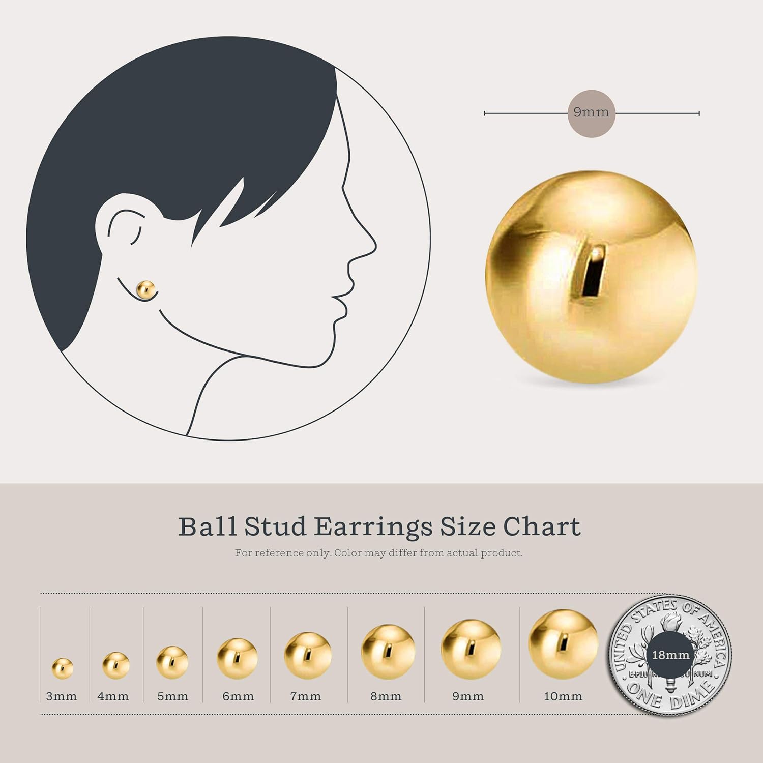 Kezef 14K Gold Filled Ball Stud Earrings for Women - Thick 14K Gold Layer, Hypoallergenic for Sensitive Ears, Round Studs | 3mm-9mm - Image 4