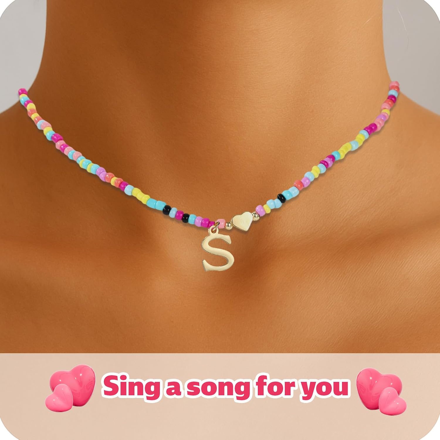 Mikovivi Colorful Beaded Initial Necklace for Women, Boho Letter Pendant Necklace with Adjustable Chain Trendy Alphabet Choker Gift Summer Jewelry (S) image 4